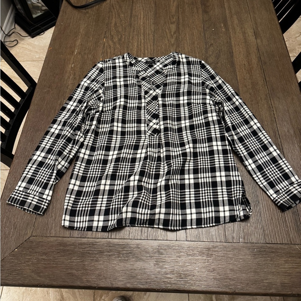 Talbots Black and White Plaid Long Sleeve Shirt size large